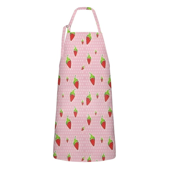 Strawberry Plants Fruit Polka Dot Pink Apron-Garden Aprons for Women with Pockets-Cotton Linen Waterproof Kitchen Cooking Gardening Aprons Adjustable for Kitchen,Cooking,BBQ and Salon 33x27 Inch