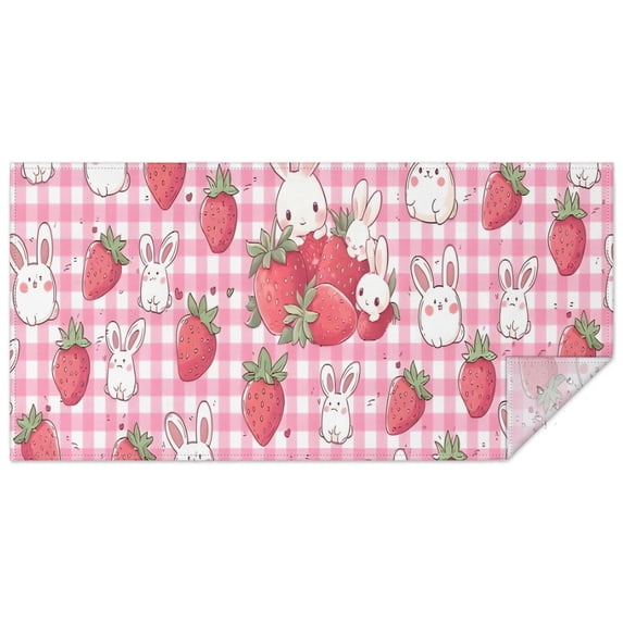 Strawberry Plants Fruit Rabbit Checkered Rectangle Tablecloth 60"x120",Waterproof Polyester Rectangle Table Cloth, Wipeable Spillproof Polyester Tablecloth for Dining, Camping, Indoor and Outdoor