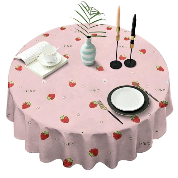 Strawberry Plants Fruit Round Tablecloth 60"x60",Wrinkle Wipeable Table Cloth for Kitchen Dining Room Picnic Patio Party