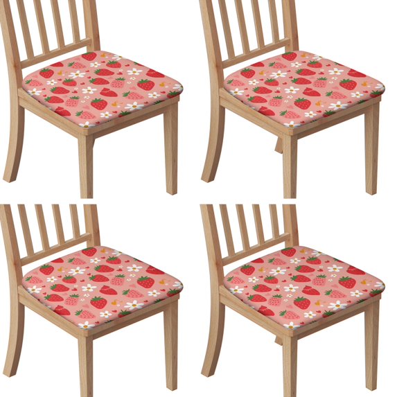 Strawberry Plants Fruit Seat Covers for Dining Room Chairs Set Of 4,Stretch Printed Washable Chair Seat Cover with Elastic Ties and Button,Removable Waterproof Couch Cushion Covers