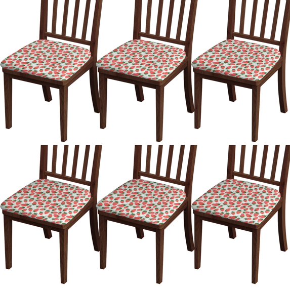 Strawberry Plants Fruit Seat Covers for Dining Room Chairs Set Of 6,Stretch Printed Washable Chair Seat Cover with Elastic Ties and Button,Removable Waterproof Couch Cushion Covers