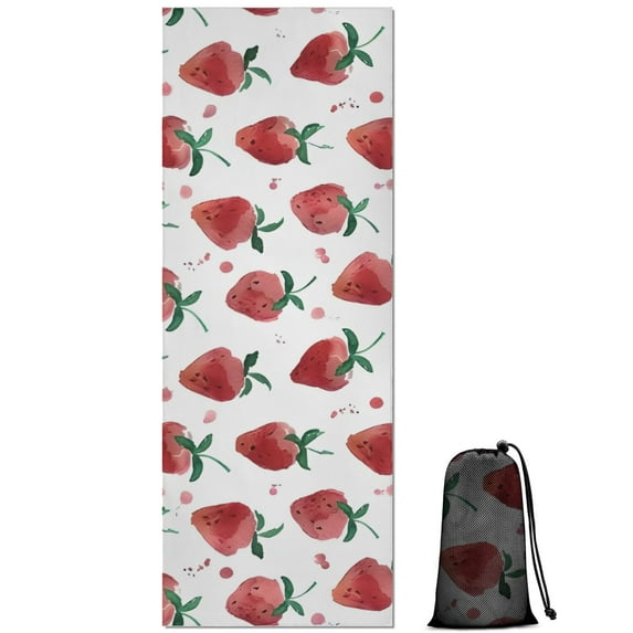 Strawberry Plants Fruit Watercolor Hot Yoga Mat Towel Non Slip for Hot Yoga - Quick-Drying Yoga Mat Cover with 4 Corner Pockets with Travel Bag - Hot Yoga Towel Non Slip 74"x26"