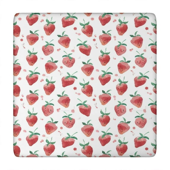 Strawberry Plants Fruit Watercolor Square Fitted Tablecloth with Elastic Edge,Square Table Cover,Washable Elastic Table Cover for Home Kitchen Party Decor 34"x34"