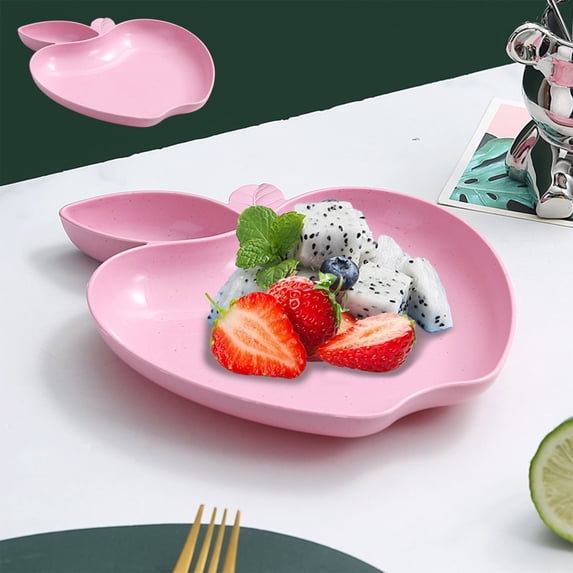 Wheast Straw Apple Plates, Creative Living Room Snack Plates, Multi-Use Tableware with Vinegar Dish, Space-Saving Stackable Design
