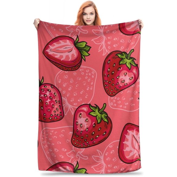 Strawberry Plush Blanket - Cozy, Warm, Soft Flannel Throw for Couch, Bed, and Travel - Comfy, Lightweight, Anti-Pilling Design for Bedroom, Living Room, and Outdoor Adventures 40in×50in