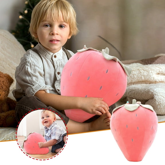 Strawberry Plush Doll - 16in Hugging Pillow for Babies & Kids (Machine Washable Sensory Toy)