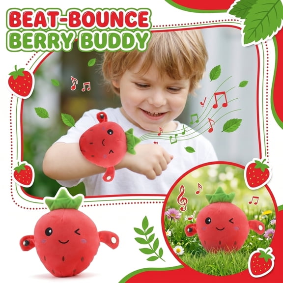 Strawberry Plush Interactive Toys Figures, Touch Activated Musical Stuffed Animal, Sensory Student Toys, 9X8X3 Inch Soft Stuffed Strawberry for Student, Includes 3 Batteries