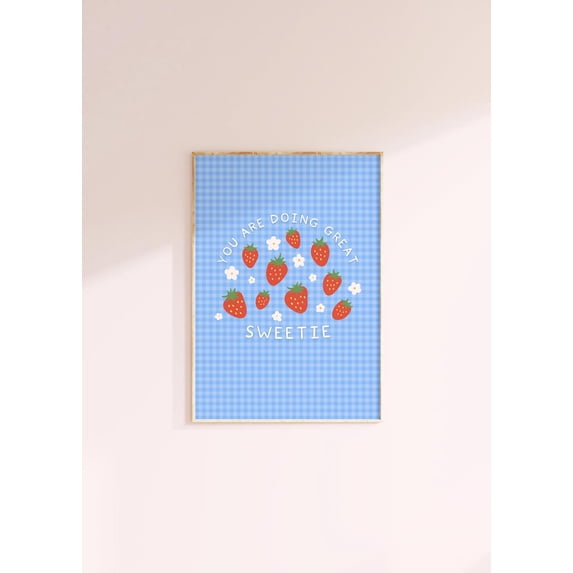 Strawberry Positivity Quote Poster, Stretched Size 16x24