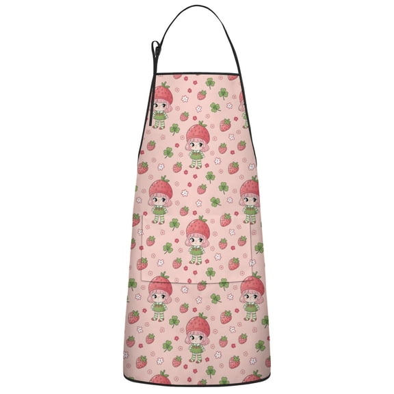 Strawberry Princess Pattern Apron-Garden Aprons for Women with Pockets-Cotton Linen Waterproof Kitchen Cooking Gardening Aprons Adjustable for Kitchen,Cooking,BBQ and Salon 33x27 Inch