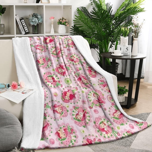 Strawberry Princess Pattern Blanket,Comfortable Soft Lamb Wool Throw Blanket,All Season,Warm Lightweight Blankets for Sofa Bed Couch Living Room Chair,50"x60"
