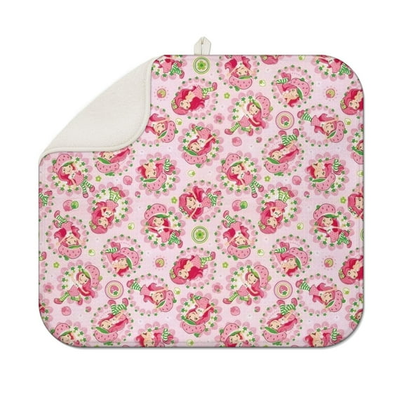 Strawberry Princess Pattern Dish Drying Mat for Kitchen 1 Pack, Ultra Absorbent Microfiber Dishes Drainer Mats,16"x18"