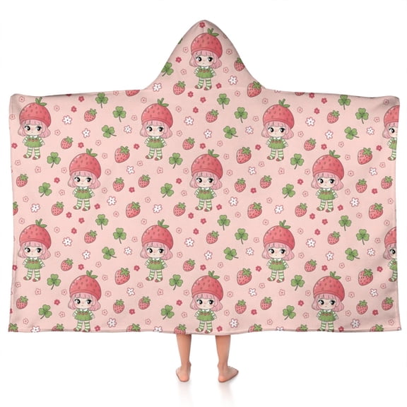 Strawberry Princess Pattern Hooded Bath Towel,50"x30" for Ages 3 To 12 Kids, Quick Dry Lightweight Soft Microfiber Hood Beach Towel Cover Up for Kids