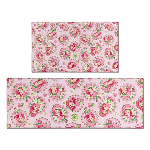 Strawberry Princess Pattern Kitchen Rugs Sets Of 2,Anti Fatigue Kitchen Mat Rugs Non Slip Washable,Decorative Kitchen Floor Mats for Kitchen,Sink,Laundry,17"x30"+17"x47"