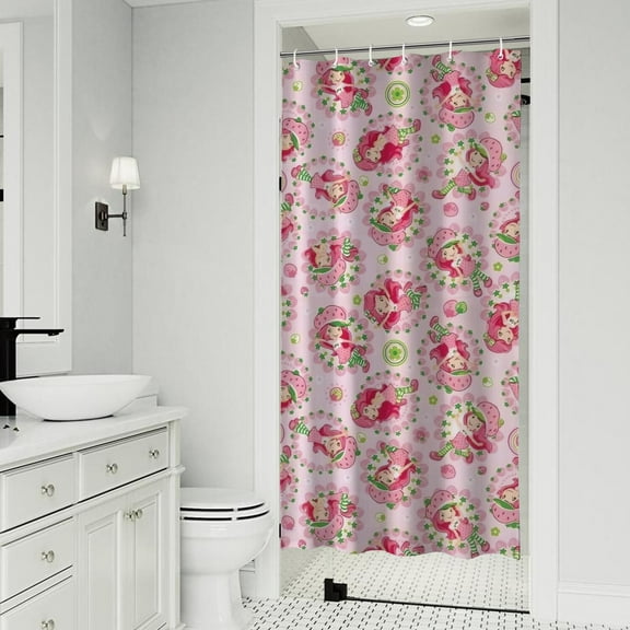 Strawberry Princess Pattern Shower Curtain 36"x72" ,Bathroom Decorative Shower Curtains Set with 12 Hooks,Modern Waterproof Washable Shower Curtain