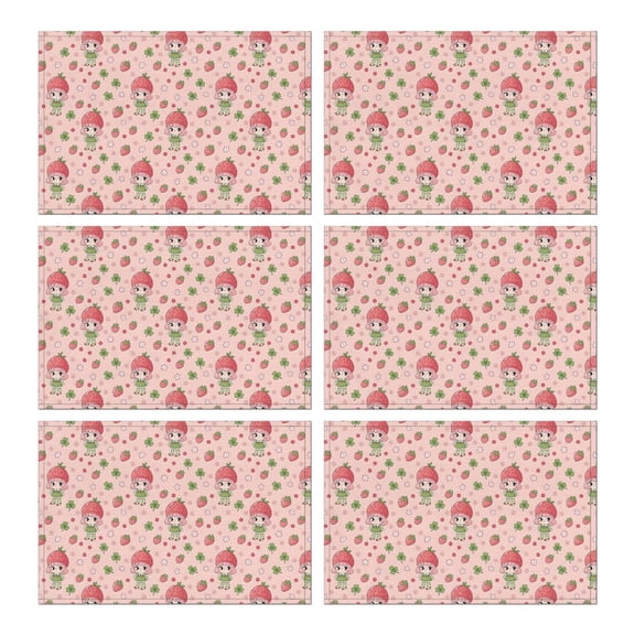 Strawberry Princess Pattern Summer Placemats Table Placemats Set Of 6-Linen Kitchen Washable Placemats Table Mats 11.8"x17.7"Non-Slip Heat Resistant
