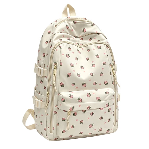 Strawberry Print Backpack, Cute Floral Daypack, Aesthetic Women's Back Pack, Lightweight Bookbag, Large Capacity Travel Laptop Backpack, Casual Rucksack, Cherry Pattern Backpack for Travel Daily Use