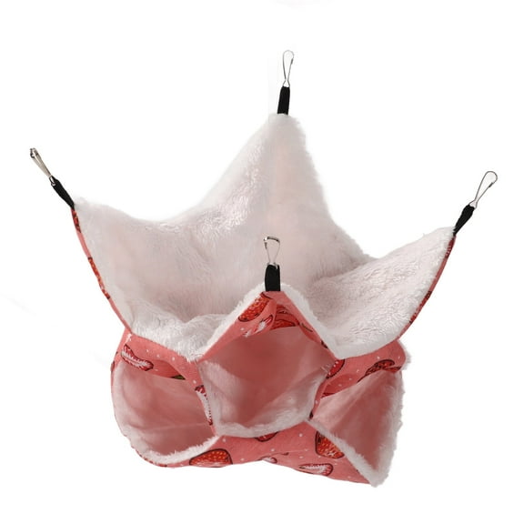 Strawberry Print Pet Cage Hammock Warm 3 Layer Hamster Hanging Bed with Metal Hooks for Small Animals Hamster Rat Glider Guinea Pig Hideout Play Sleep,11.8x11.8in