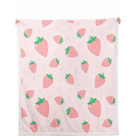 Strawberry Print Pink Throw Blanket Kawaii Aesthetic Cozy Home Decor Blanket for Sofa Bed or Couch Holiday Vibes