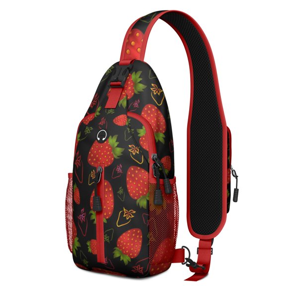 Strawberry Print Sling Backpack, Cute Red Berry Crossbody Daypack with Sweet Fruity Pattern for Strawberry Lover, Summer Fresh and Kawaii Style