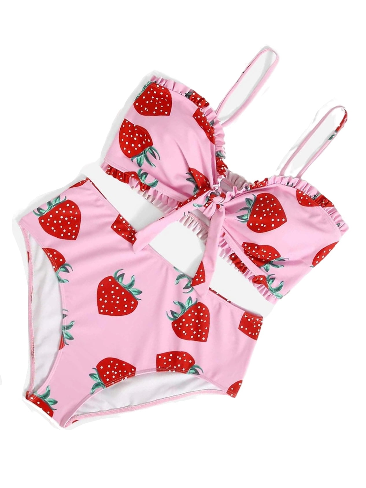 Strawberry Print Swimsuit: Pink Plus Size Spaghetti Strap Strawberry Print Swimsuit: Pink Plus Size Spaghetti Strap