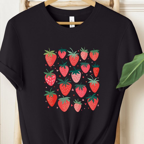 Strawberry Print T-shirt, Botanical Summer Shirt All Size S-5Xl