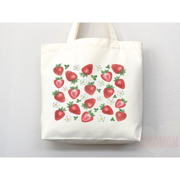 Strawberry Print Tote Bag Eco-Friendly Reusable Shopper