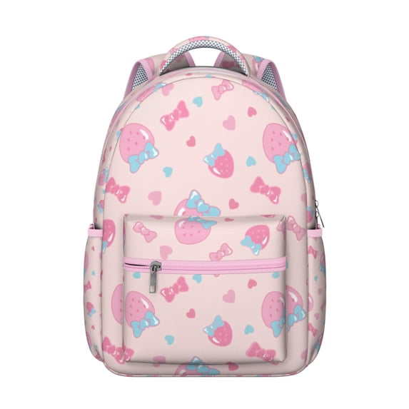 Strawberry Print Waterproof School Backpack - Ergonomic Student Backpack with Spinal Support & Breathable Straps for Teens & College Students