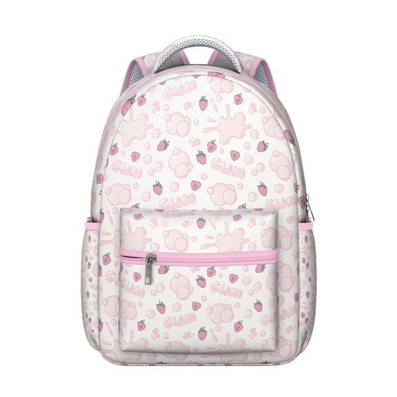 Strawberry Print Waterproof School Backpack - Ergonomic Student Backpack with Spinal Support & Breathable Straps for Teens & College Students