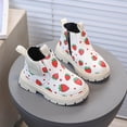thumbnail image 1 of Strawberry Print White Chelsea Boots Kids Girls Non-Slip Water Resistant Ankle Booties Side Zipper,Size 29, 1 of 8