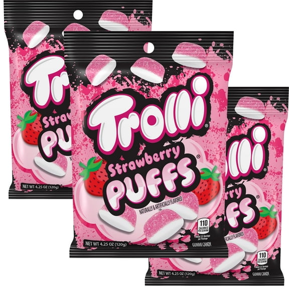 Strawberry Puffs, 4.25oz Bags (Pack of 3), Pink Gummy Candy