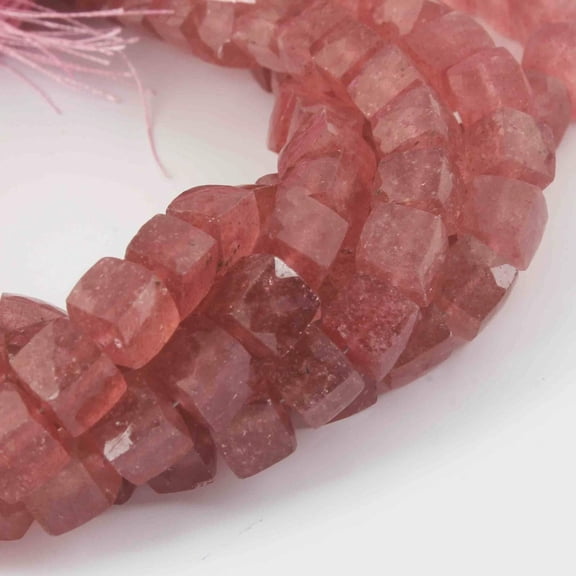Strawberry Quartz Beads Natural Faceted Cube Briolette 7mm Gemstone Strand for Jewelry Making Supplies
