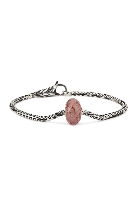 Silver Strawberry Quartz Beaded Bracelet, Size 7.5"