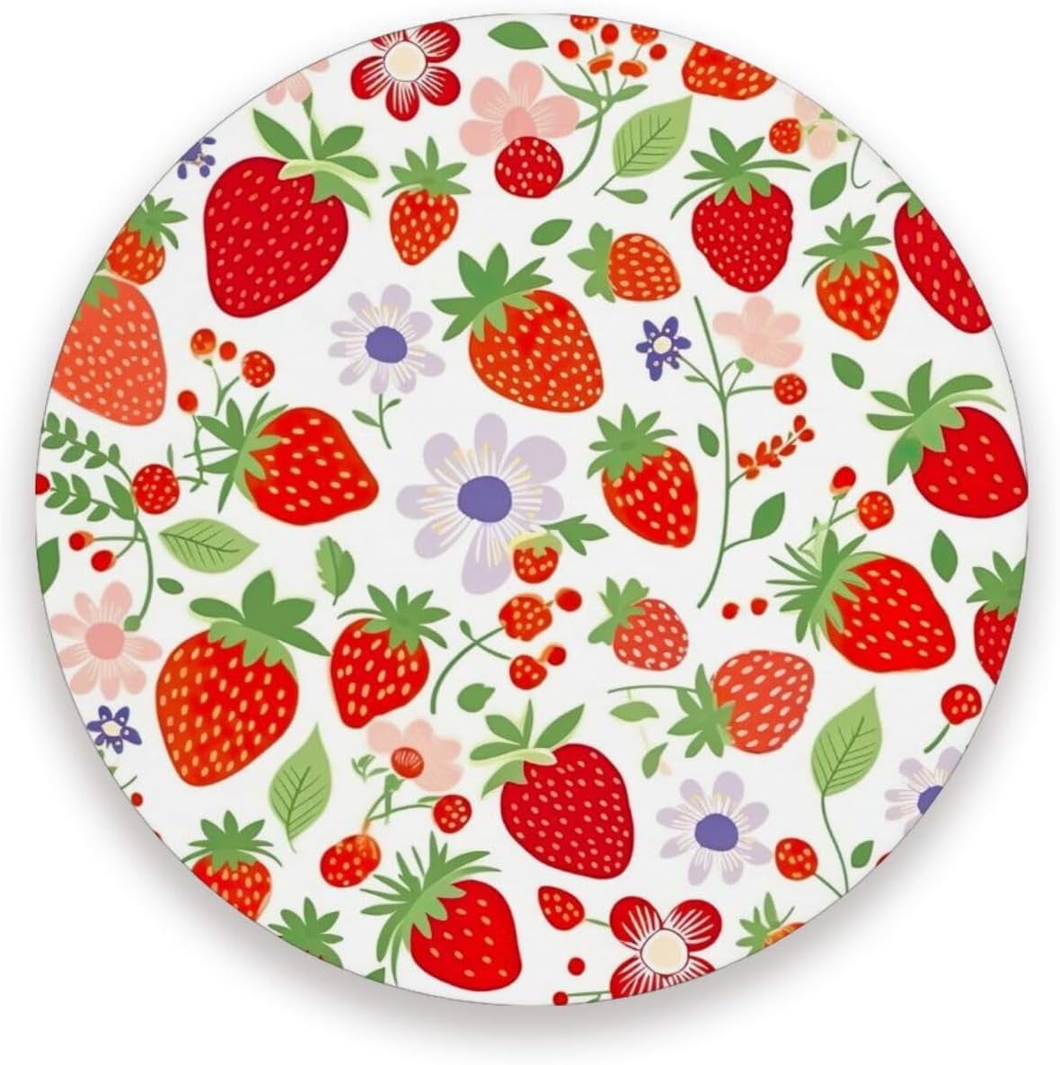 6-Pack Strawberry Coasters With Holder - 3.9 Inch Round, Absorbent Cotton Woven, Heat Resistant, Non-Slip For Table Protection