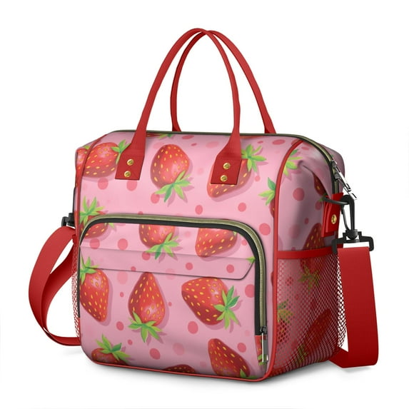 Strawberry Roomy Insulated Lunch Bags Reusable Lunch Tote for Office Employees Stylish & Functional Large Tote Adult Lunch Box for Men and Women