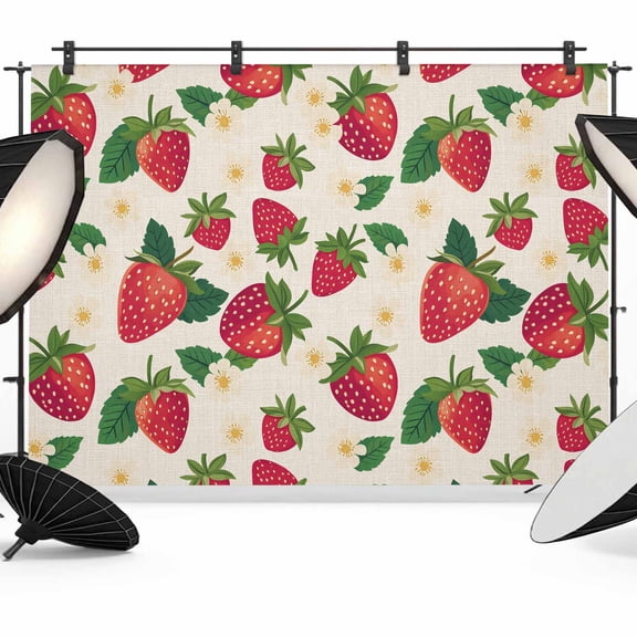 Strawberry Rustic Backdrop for Photography,Fabric Photo Background Backdrop,Beige Spring Summer Floral Fruit Photo Booth Background for Portrait Photoshoot Video Wedding Studio Decor Banner 12x8ft