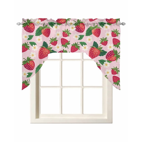 Strawberry Rustic Swag Curtains for Kitchen Pink Spring Summer Floral Fruit Valances for Windows Rod Pocket Small Window Treatment Short Topper for Cafe Bedroom Bathroom Living Room Decor 56x36 Inch