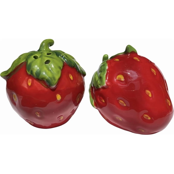 Strawberry Salt and Pepper Shakers, 2-Piece Ceramic Spice Jars, Cute Kitchen Decor, Novelty Gift for Christmas, Housewarming