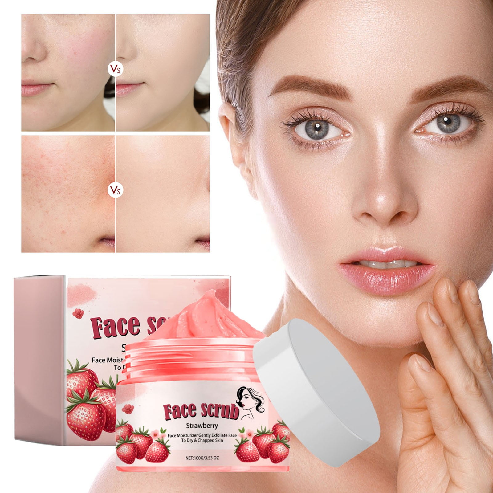 Strawberry Scrub Moisturizes Lips Face Body Exfoliates Dry Hydrates and