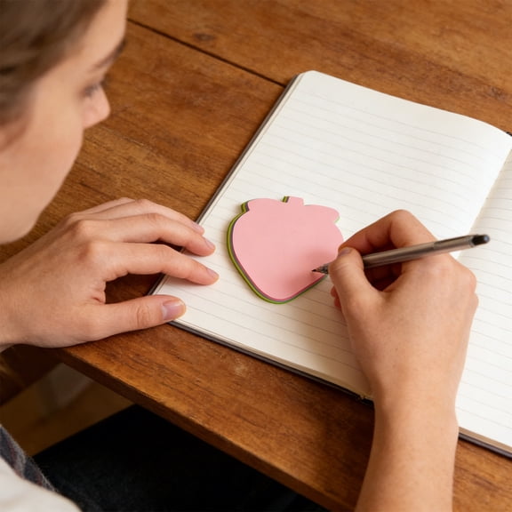 Strawberry Shape Sticky Notes, 100 Sheets | Cute Strawberry Self-Sticky Note Pads, Pink Colors Sticky Notes for Office, Classroom, Family