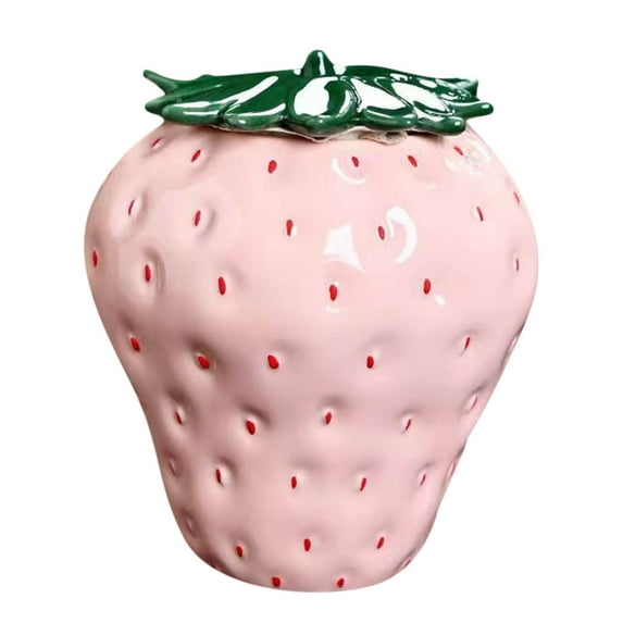 Strawberry Shaped Ceramic Jar with Lid – Vintage Strawberry Candy Container, Decorative Food Storage Tin, Cute and Stylish Flower Vase, Perfect for Home or Kitchen Decor
