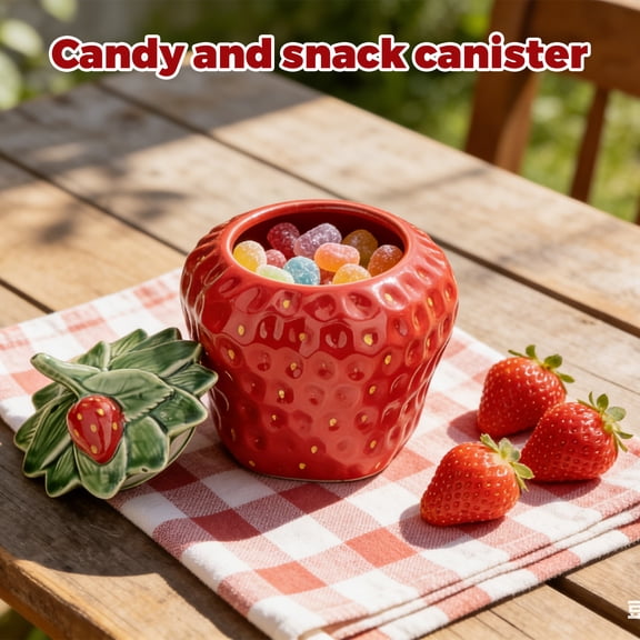 Strawberry Shaped Ceramic Jar with Lid Cute Strawberry Candy Cookie Jar Food Storage Container for Tea Coffee Candy Cookies and Home Decor