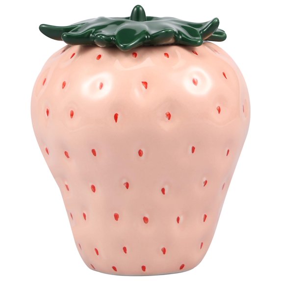 Strawberry Shaped Ceramic Jar with Lid for Candy Cookies Tea Coffee Storage Decorative Kitchen Desktop Ornament Vase