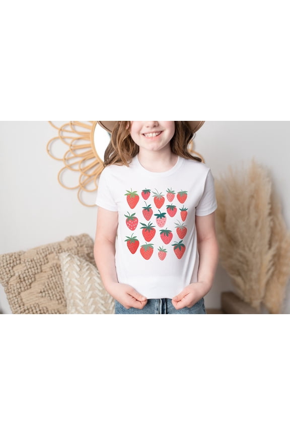 Strawberry Shirt Kids Girl Tshirt Botanical Top Cottagecore Aesthetic Clothing Cottage Core Clothes Fruit T Shirt Summer Tee Garden Shirt