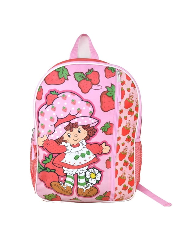 Strawberry Short 16" Pink Nylon School Backpack 16" Bookbag for Girls, with a Large front Pocket