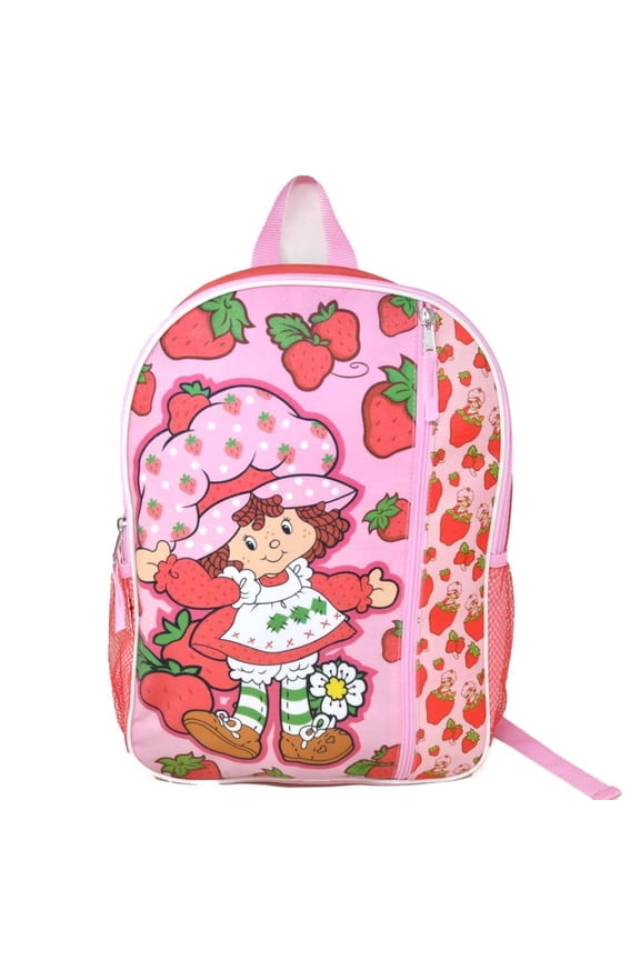 Strawberry Short 16" Pink Nylon School Backpack 16" Bookbag for Girls, with a Large front Pocket