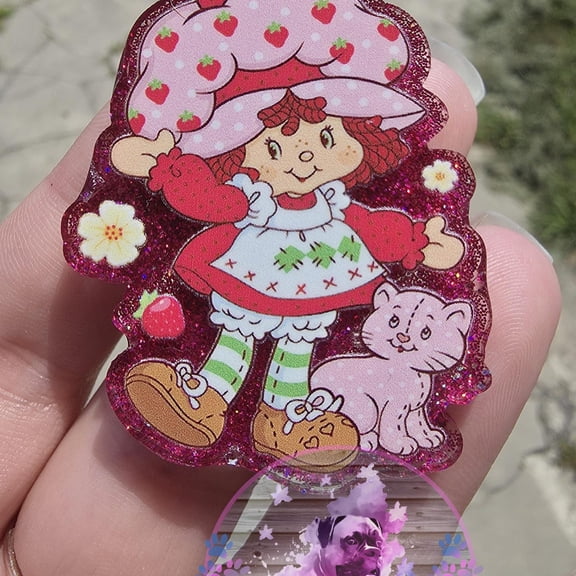 Strawberry Short Cake Epoxy Badge Reel, keychain, phone grip, paperclip bookmark, or magnet