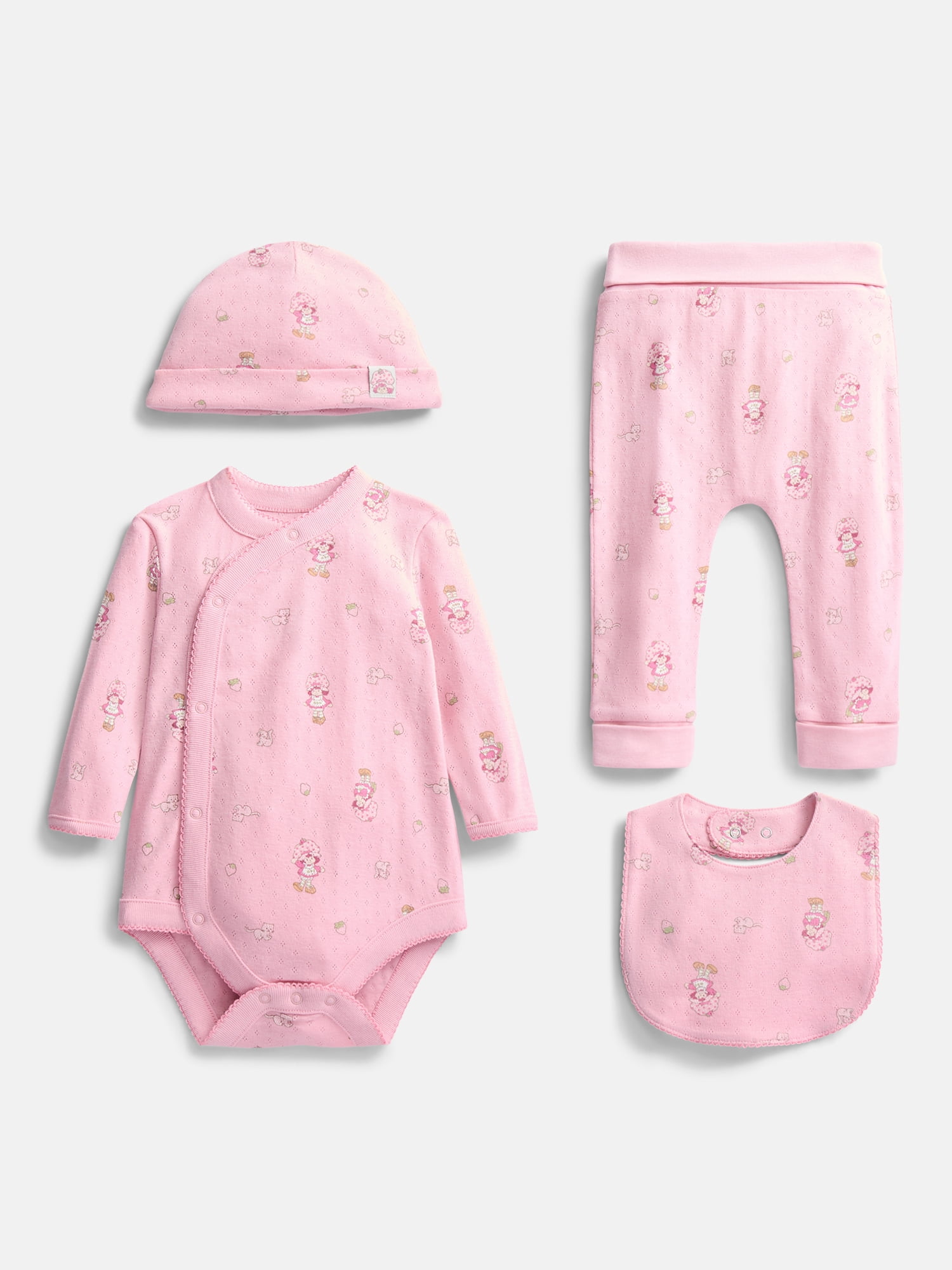 Strawberry Shortcake Unisex Baby Allover Print Take Me Home Layette Outfit Set, 4-Piece, Sizes Preemie-6/9M