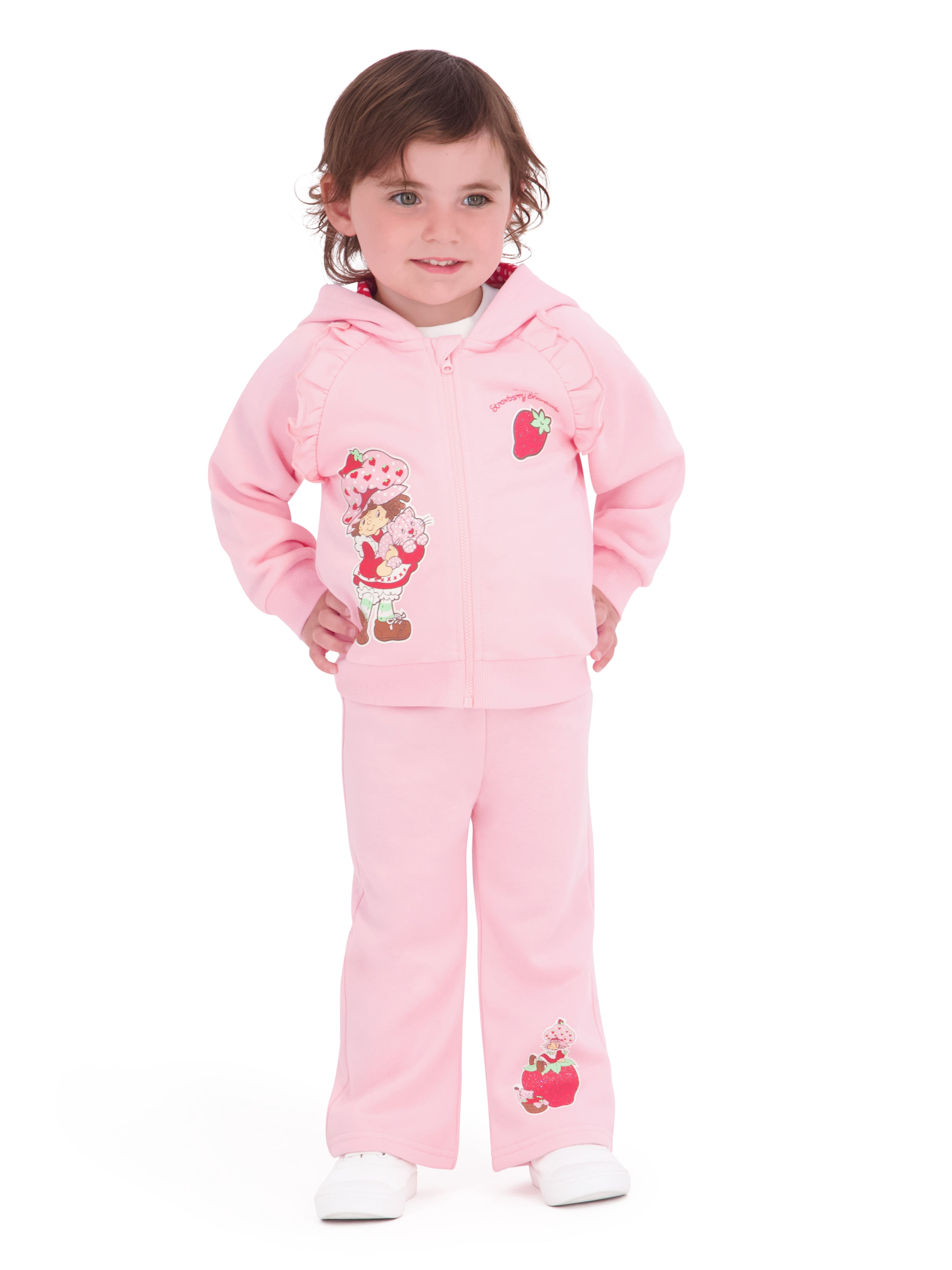 Strawberry Shortcake Baby Girl 3 Piece Fleece Jogger Set, Sizes 0-24 Months