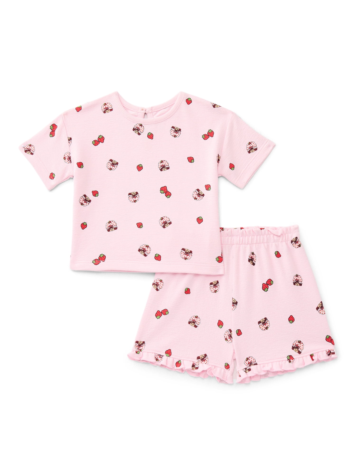 Strawberry Shortcake Baby Girls Textured Knit Top and Ruffle Shorts Set, 2-Piece, Sizes 0M-24M