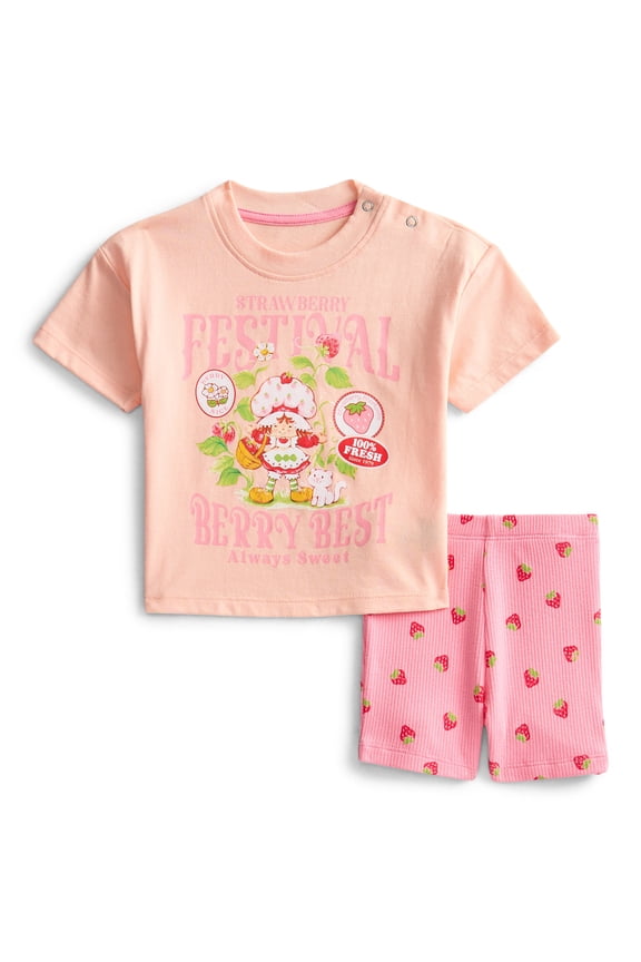 Strawberry Shortcake Baby Girls Graphic Tee and Bike Shorts Set, 2-Piece, Sizes 0/3M-6/9M
